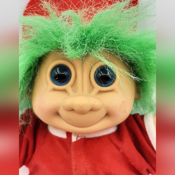 Russ Christmas Troll Doll 2338 Santa Hat Pajamas Green Hair 13" Soft Body Vtg - Picture 2 of 8